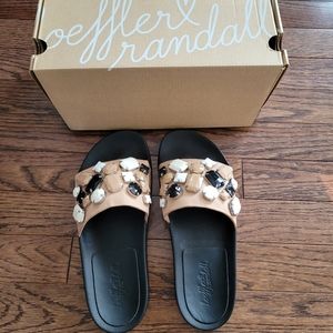 Loeffler Randall black cat jeweled leather slides